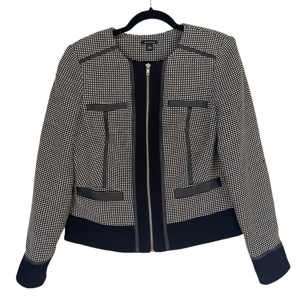 I Love Ronson Gingham Blazer Jacket Full Zip Leather Detail